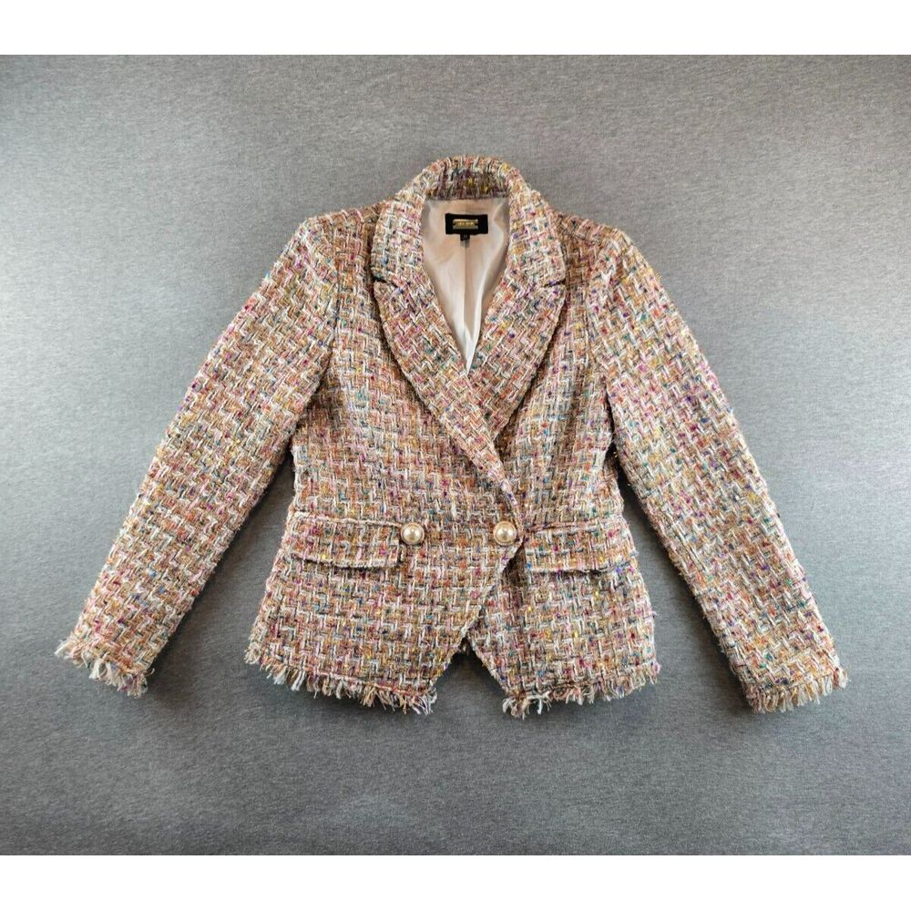 Alexia Admor‎ Womens Tweed Multi Color Blazer Jacket Size 10 Pearl Button Office